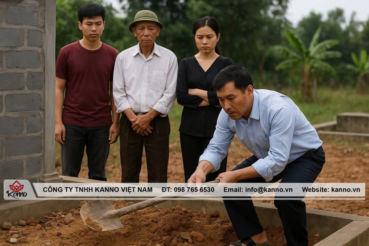 Kiểm tra hiện trạng và bản vẽ trước khi xây mộ