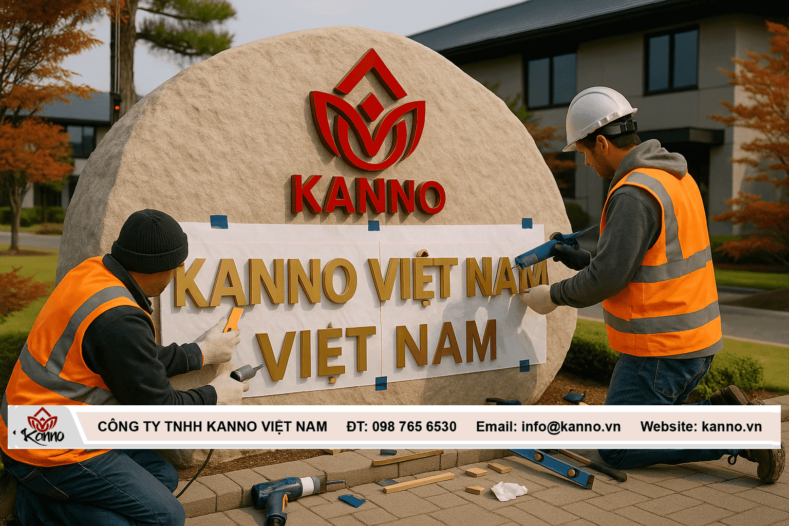 Solid stone sign installation