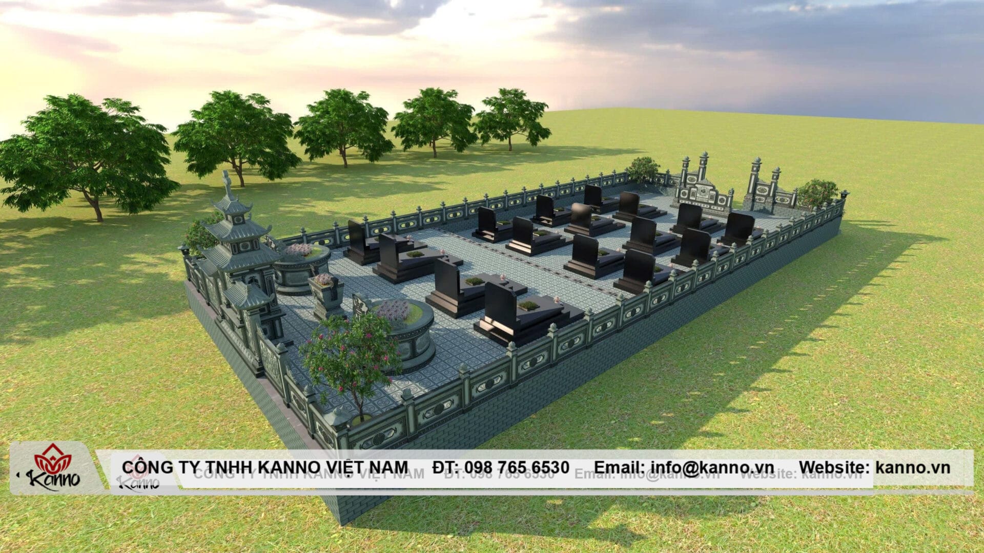 Hình ảnh Khuôn viên gia tộc đá granite đen Ấn Độ & đá xanh - Kanno Việt Nam