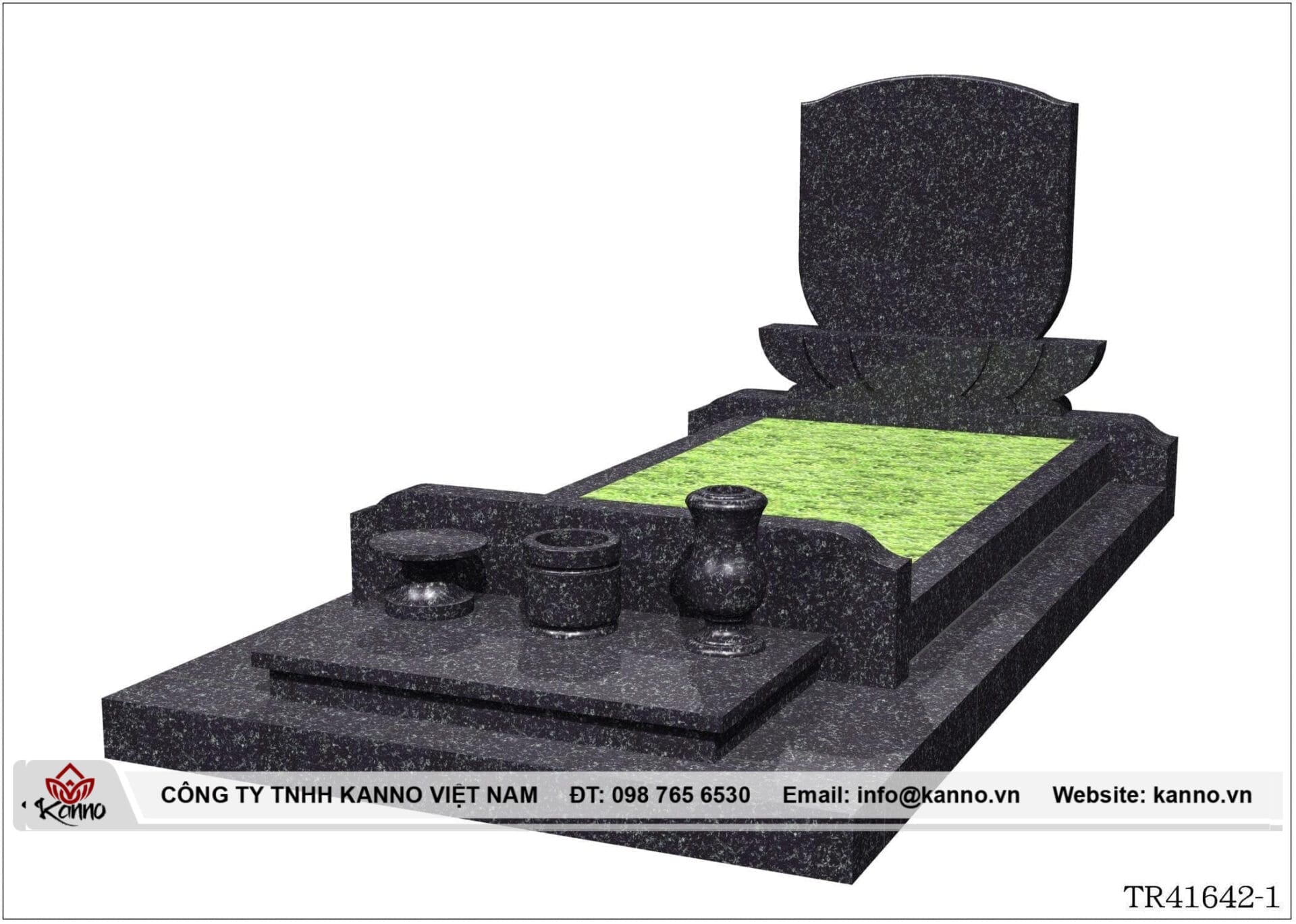 TR41642 solid granite burial grave - dark green-black color