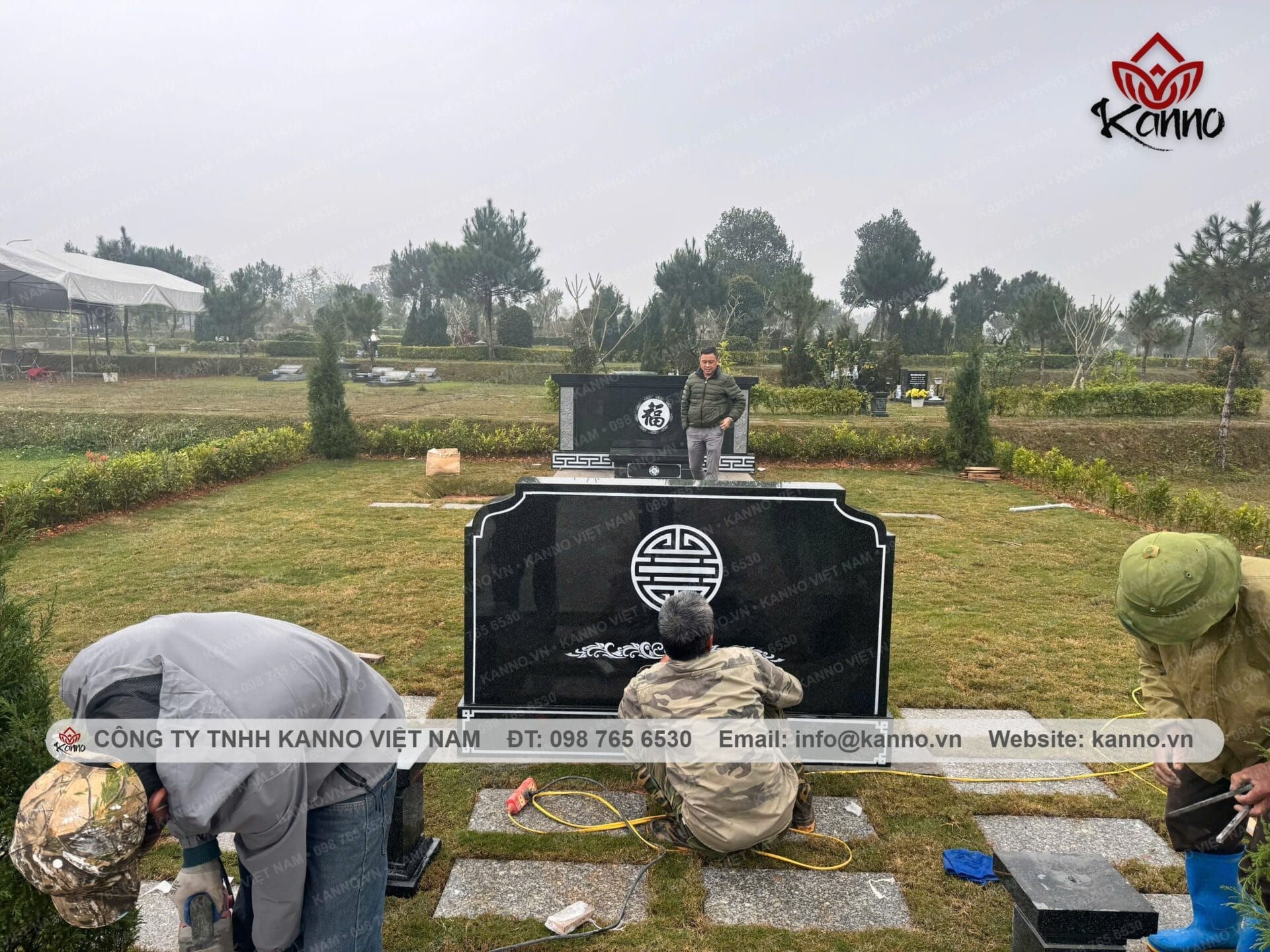 Completed Indian black granite memorial garden at Thien Duc in Phu Tho by KANNO Viet Nam