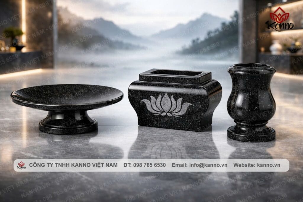 Hình ảnh Bộ phụ kiện thờ cúng bằng đá đen Ấn Độ cao cấp - PK02 - Kanno Việt Nam
