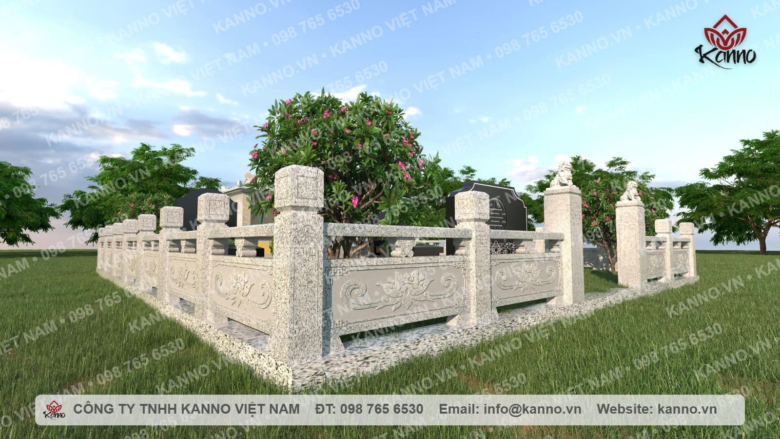 Hình ảnh hàng rào Khuôn viên 2 mộ diện tích nhỏ bằng đá Trắng - Kanno Việt Nam