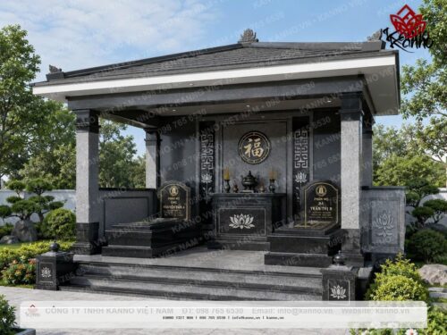 Hình ảnh Nhà Mồ Đá Granite 2 Mộ Đối Xứng Mái Nhật - MN03 - Kanno Việt Nam