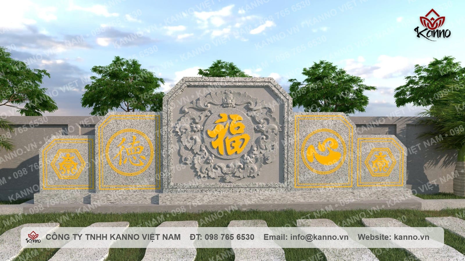 Hình ảnh 3D cuốn thư đá nguyên khối - Kanno Việt Nam