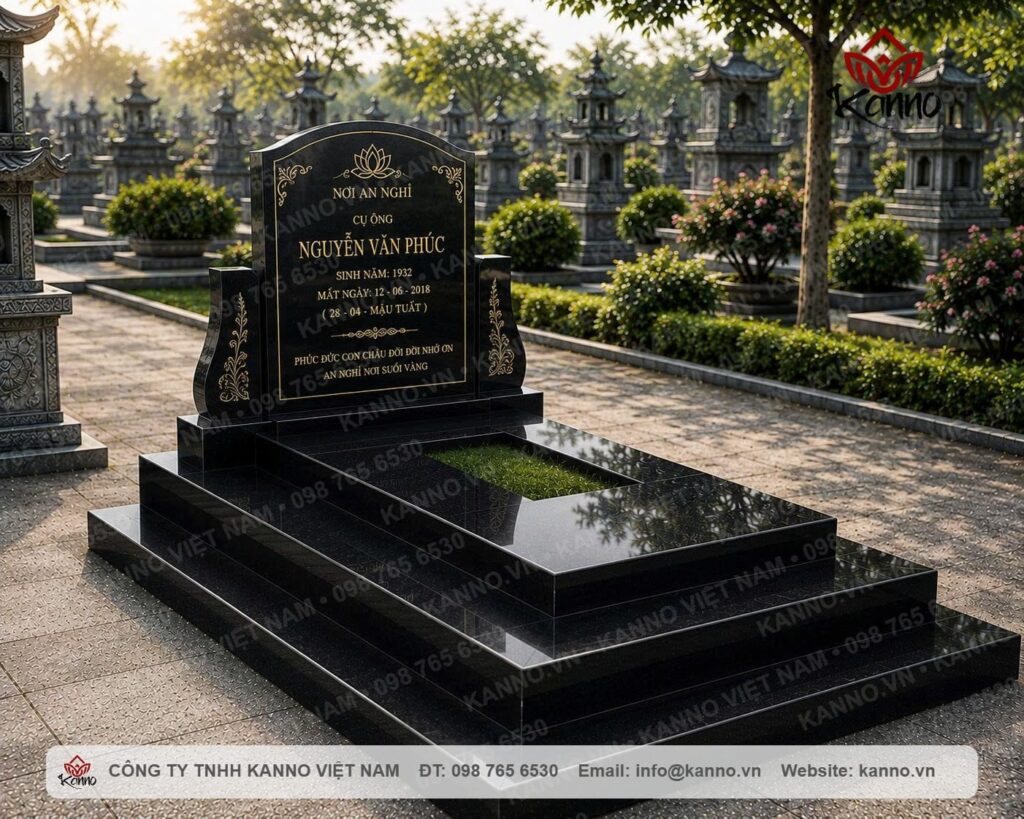 Mộ Nguyên Thủ Đá Granite Đen Ấn Độ - NT02 Mộ đá hoa cương nguyên khối tam cấp đen Ấn Độ - KN09 Mộ Nguyên Thủ Đá Granite Đen Ấn Độ - NT02