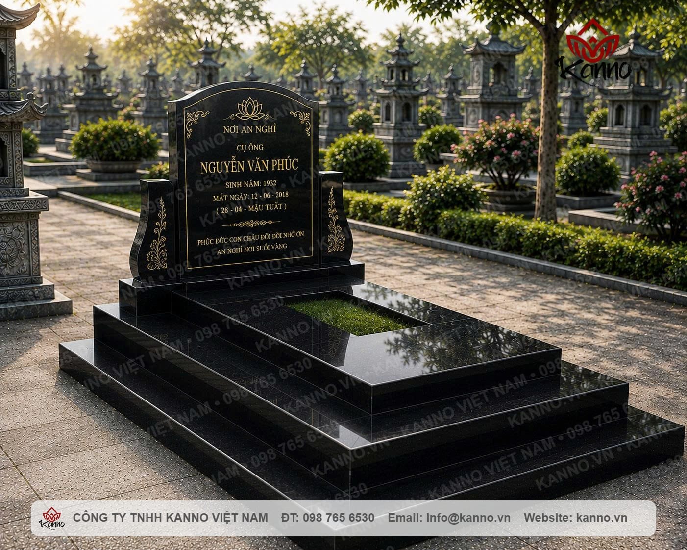 Mộ Đá Granite Đen Ấn Độ – Mẫu Đẹp, Giá & Cách Chọn mộ đá granite đen Ấn Độ Mộ đá granite đen Ấn Độ NT02 KANNO