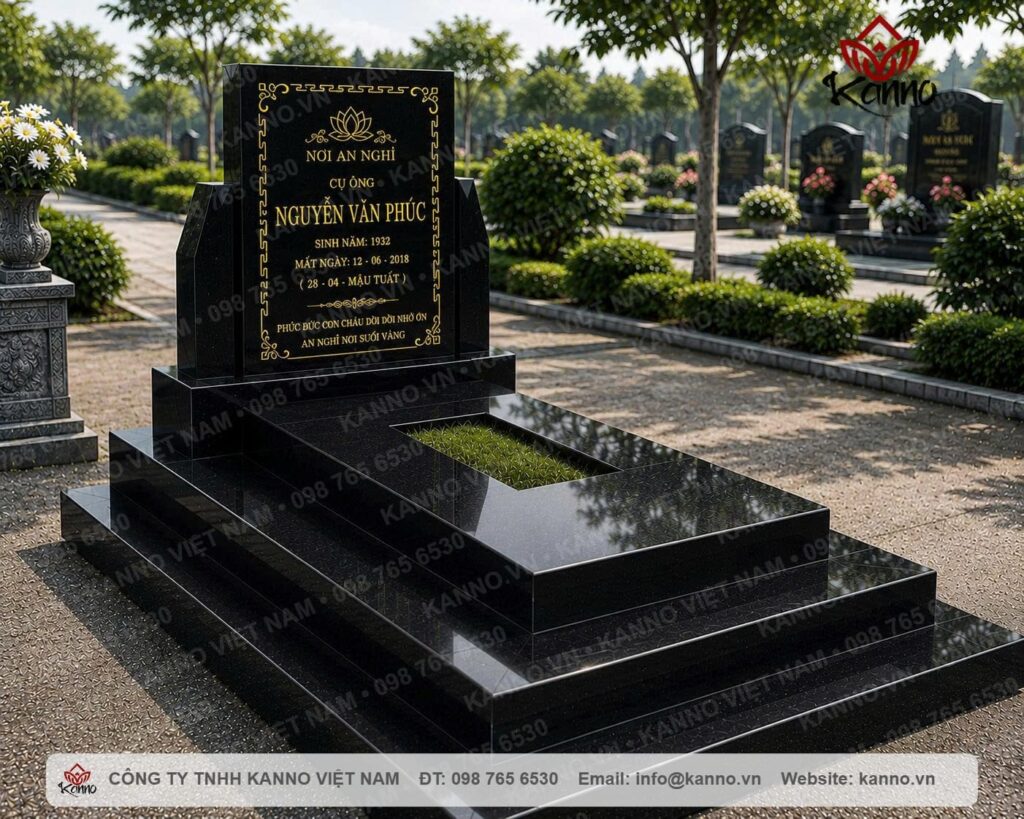 Mộ Nguyên Thủ Đá Granite Đen Ấn Độ - NT01 Mộ đá hoa cương nguyên khối tam cấp đen Ấn Độ - KN09 Mộ Nguyên Thủ Đá Granite Đen Ấn Độ - NT01