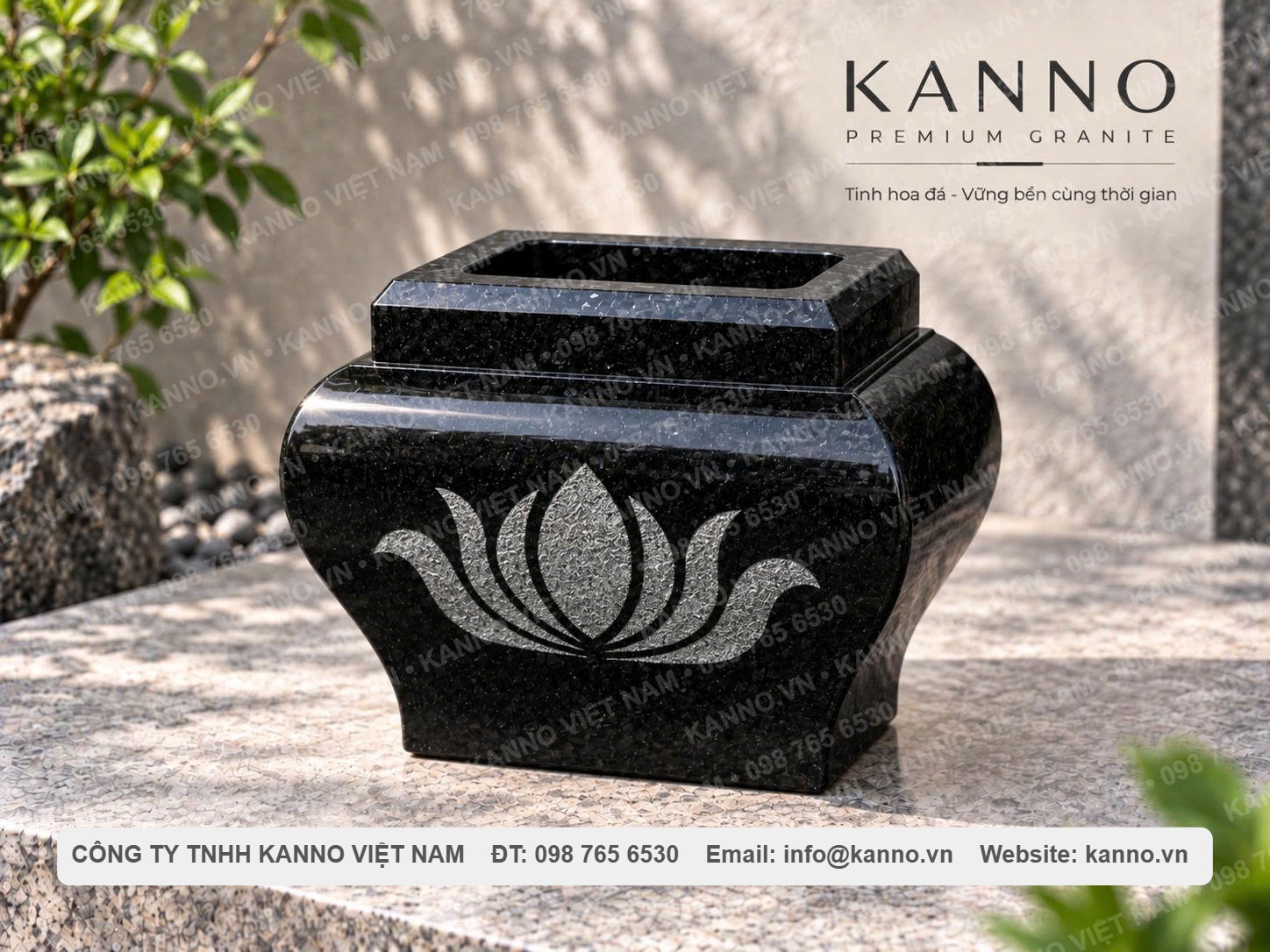 Bát hương bầu bằng đá granite đen Ấn Độ - BH03