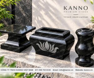 Bộ phụ kiện thờ cúng bằng đá granite đen Ấn Độ - PK03