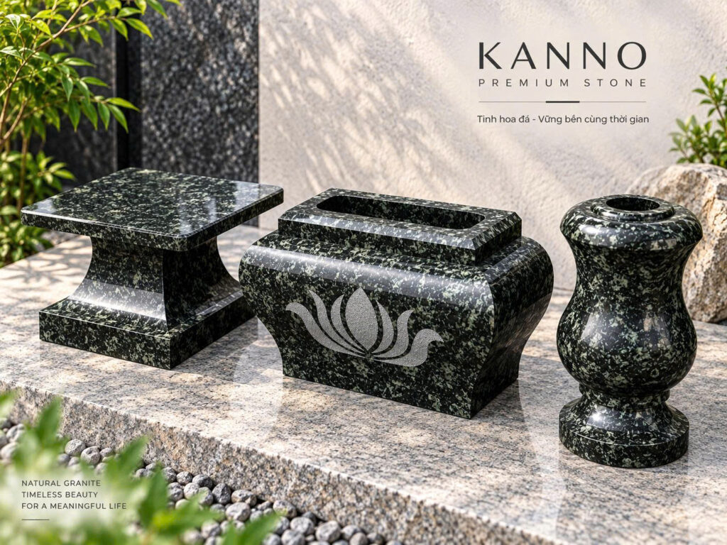 Bộ phụ kiện thờ cúng bằng đá granite Xanh Ấn Độ - PK04