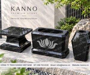 Bộ phụ kiện thờ cúng bằng đá granite đen Ấn Độ - PK05