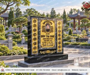 Bia mộ đá hoa cương đen Ấn Độ dát vàng cao cấp
