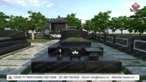 Khuôn viên 2 phần mộ bằng đá granite đen Ấn Độ - KV01
