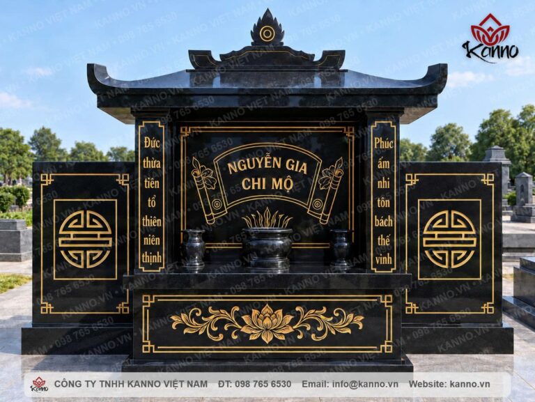 Lăng mộ đá granite đen Ấn Độ đẹp – Chuẩn chất lượng thi công Kanno Việt Nam