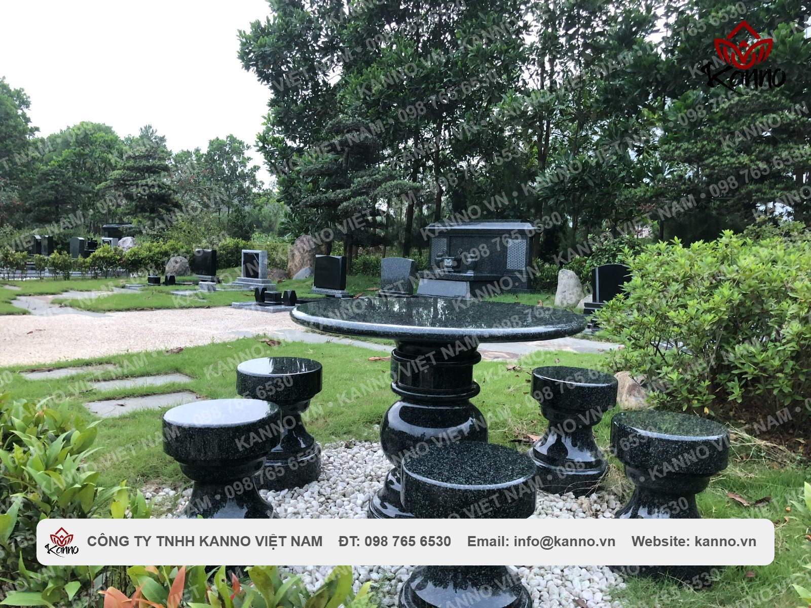 Granite memorial park benches with a round table, KANNO Viet Nam